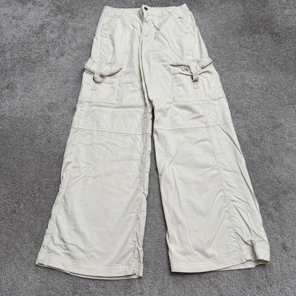 American Eagle Wide Leg Cargo Pants Womens 2 Regular Beige Tan Lyocell Stretch